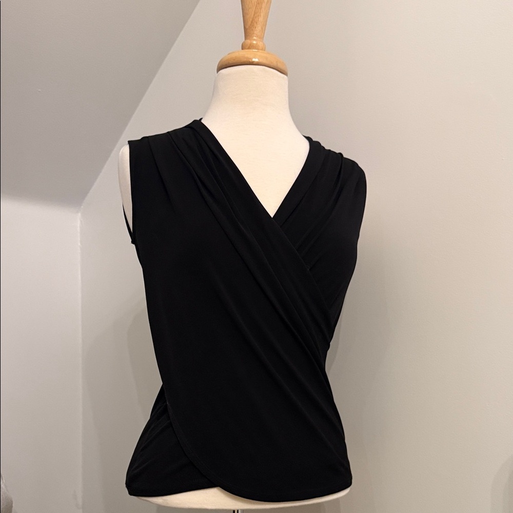 Chic Black Sleeveless Wrap Top